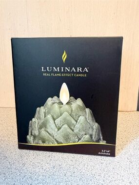 New Autumn Fall Luminara Artichoke Green Flameless Flickering Candle 3.5" x 4"